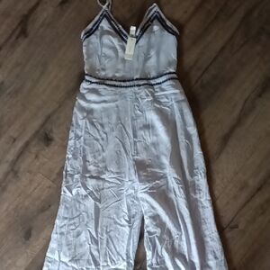 White and Blue Striped Jumpsuit